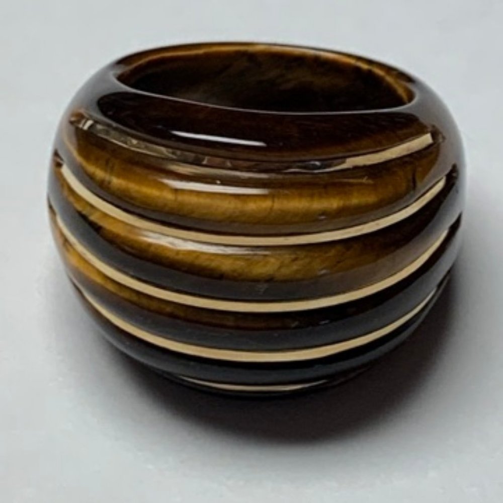 14K Milor Carved Tiger's Eye Ring  -  SZ 9 3/4